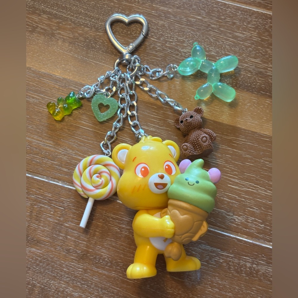 Care Bears Yellow Sunshine Bear Keychain with Candy Charm
